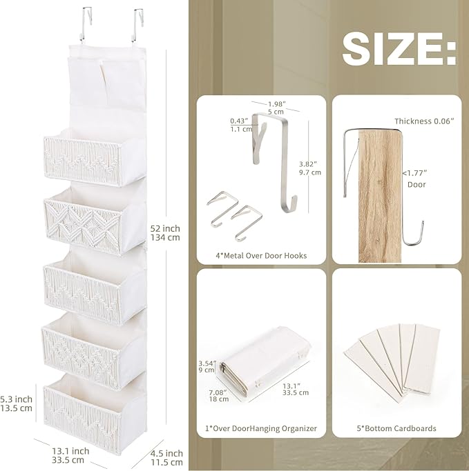 ANTIS'S HOME Over the Door Organizer Macrame Boho Nursery Storage