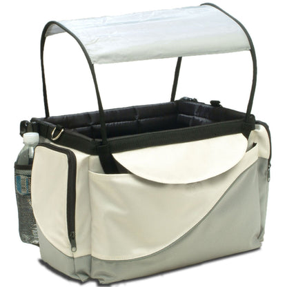 PetSafe Solvit Bicycle Basket for Dogs and Cats, Sport Style Light Nylon Material, Detachable Carrier with Shoulder Strap, Removable Sun Shield, White/Grey