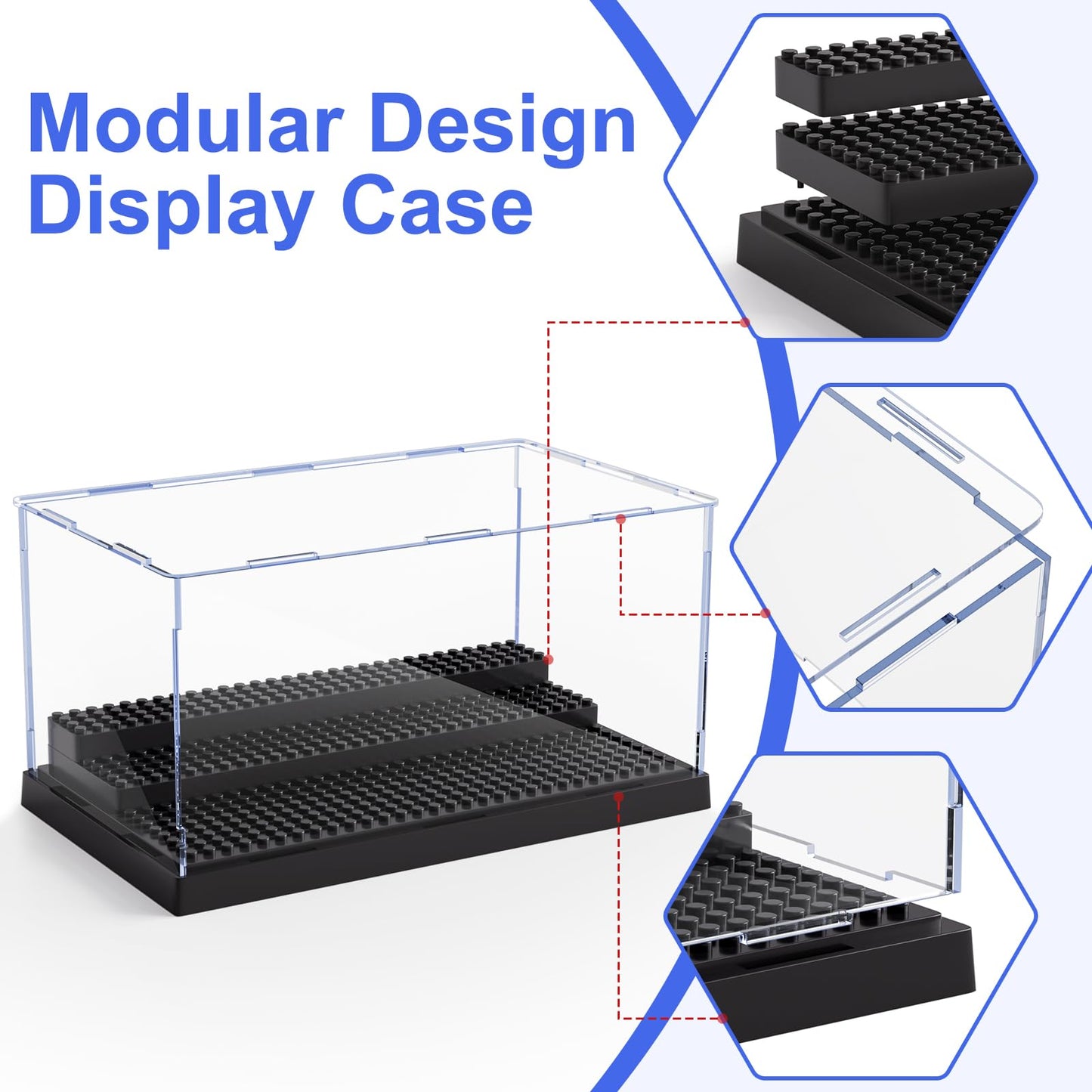 2 Pack Minifigure Display Case for Action Figures Blocks, Clear Dustproof Acrylic Display Box Storage with 3 Movable Steps Gifts for Children,Black…