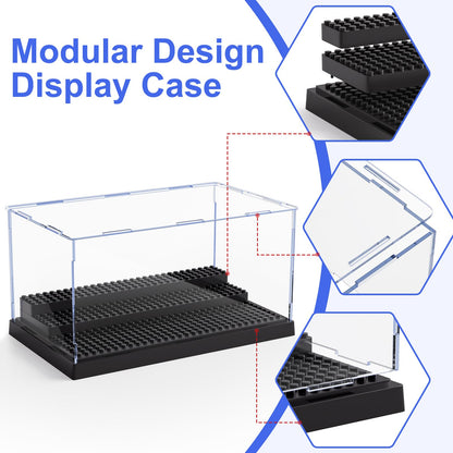 2 Pack Minifigure Display Case for Action Figures Blocks, Clear Dustproof Acrylic Display Box Storage with 3 Movable Steps Gifts for Children,Black…