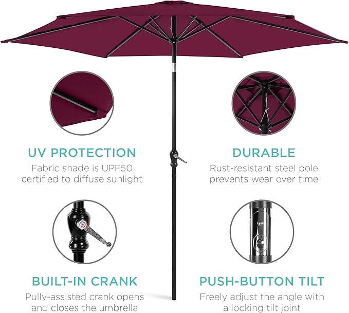 Best Choice Products 10ft Outdoor Table Compatible Steel Polyester Market Patio Umbrella w/Crank and Easy Push Button Tilt