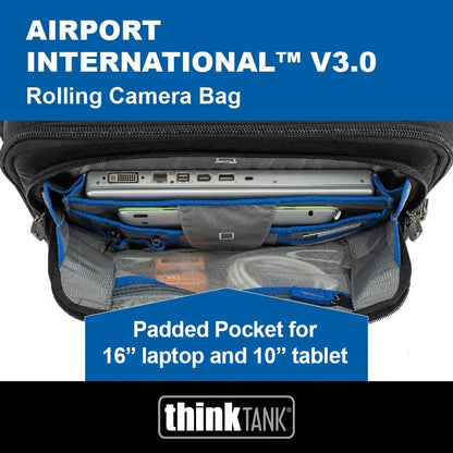 Think Tank Airport International V3.0 2 Wheel Rolling Carry-On Camera Bag, 80mm Quiet Wheels, Retractable Handle, Custom Design Interior Compartments - Black