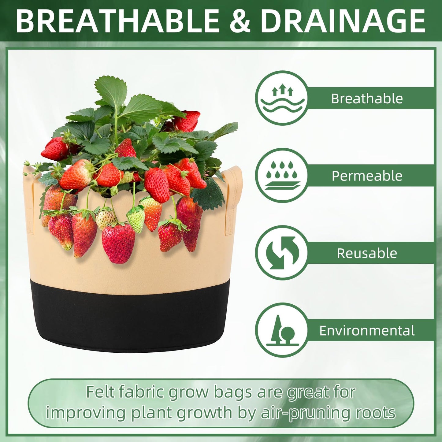 Ohiyoo 12 Pack 15 Gallon Grow Bags Colorful Fabric Plant Pots with Handles 15 Gal Garden Grow Bags Fabric Grow Pots Plant Growing Bags Vegetable Planting Bags for Garden and Outdoor (15 Gallon)
