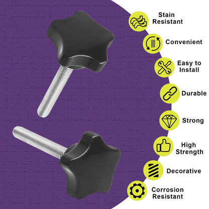 LifCratms 2 Pieces M8 x 50mm Thread Star Knobs, Plastic Star Shaped Clamping Knob Handle Hand Tightening Screw for Umbrella Base Replacement