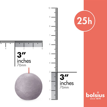 BOLSIUS 3 Pack Frosted Lavender Rustic Ball Pillar Candles - 3 Inch - Premium European Quality - Includes Natural Plant-Based Wax - Unscented Dripless Smokeless 25 Hour Party Décor Candles