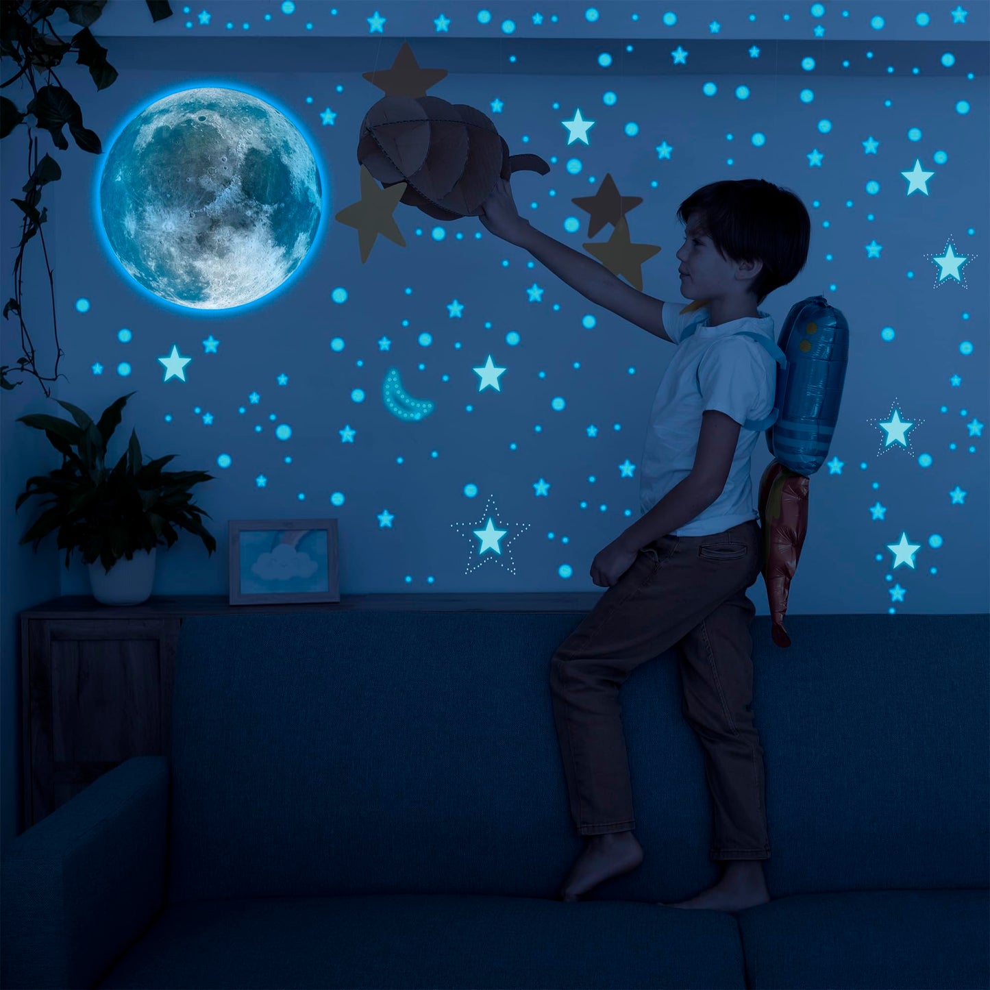 Glow in The Dark Stars and Moon for Ceiling, 951 PCS Wall Stickers for Girls Room Baby Nursery Birthday Christmas Gift for Boys（Blue）