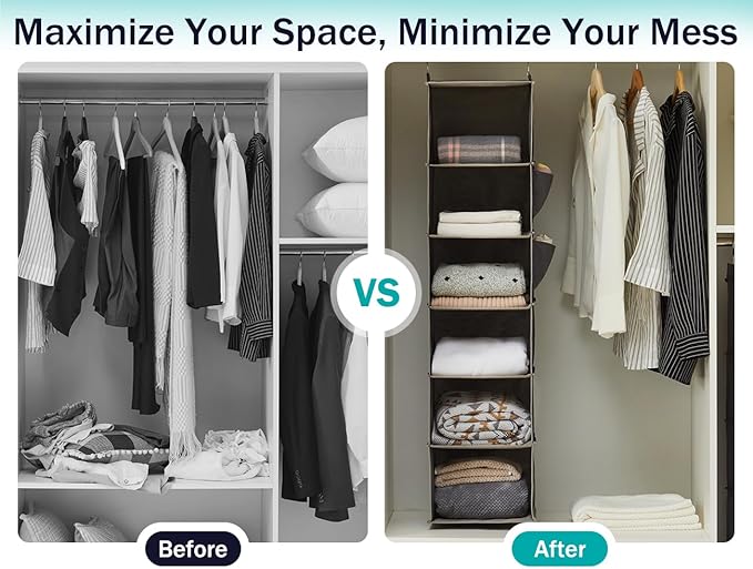YOUDENOVA Hanging Closet Organizer, 6-Shelf Closet Hanging Storage Shelves