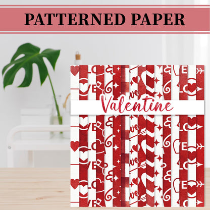 JarThenaAMCS 32 Sheets Valentine Pattern Paper Red White Love Heart Arrow Scrapbook Specialty Paper Double Sided Decorative Art Paper for DIY Crafts Supplies, 6 x 6 Inch