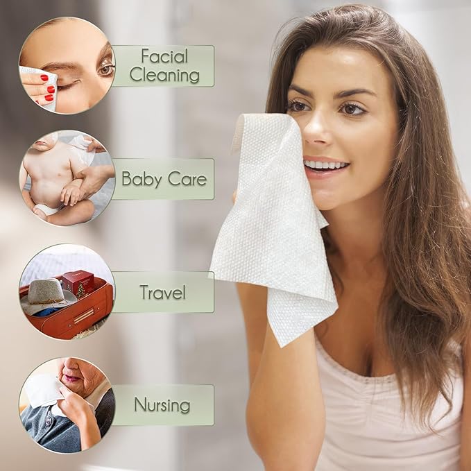 Christmas Style WOWOTEX Disposable Face Towel Biodegradable Large Dry Wipes 60