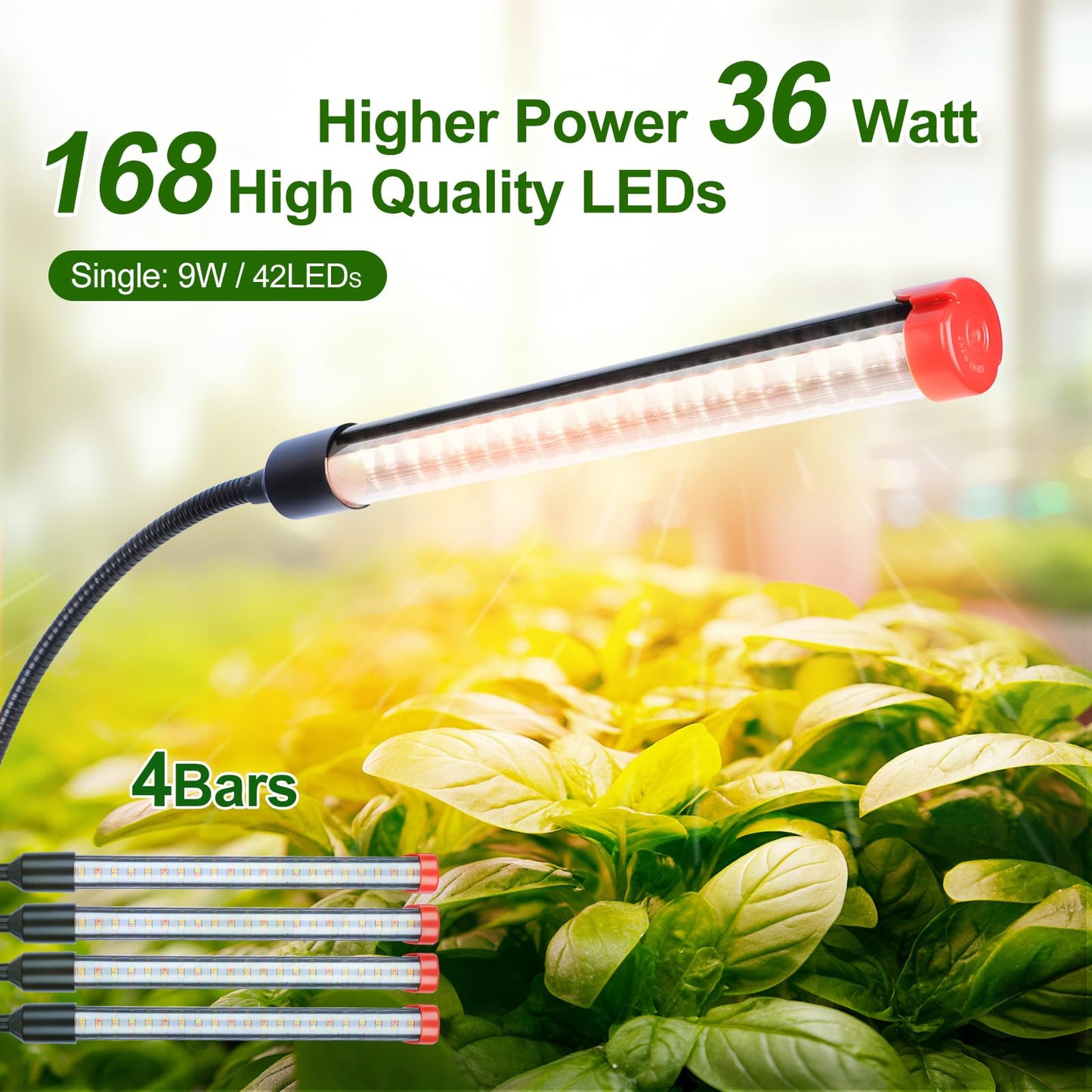 GroCruiser 4Head Tabletop Grow Lights for Indoor Plants, Seed Starting, Bonsai, 4/8/12/16/20H Timer, 36 Watt Power Draw, NO Need Adapter, Bright and Big Coverage, Best Gift for Plants Lover