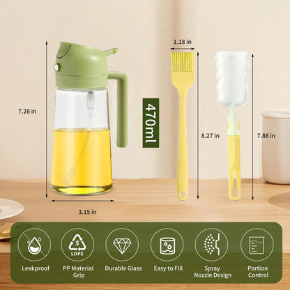 Oil Dispenser for Kitchen, 2 in 1 Olive Oil Sprayer, Olive Oil Dispenser Spray Bottle with Brush, Oil Sprayer for Cooking for Air Fryer, Barbecue, Salad 16oz/470ml (Black)