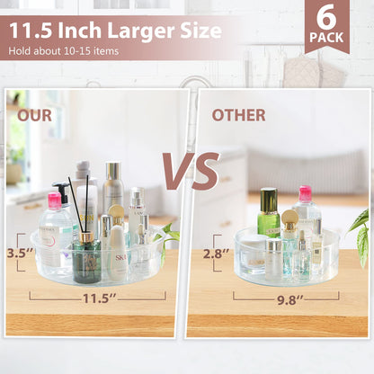 4 Pack Lazy Susan Organizer for Cabinet, Upgraded 11.5" Clear Turntable Organizer with Handles and Raised Edge, Rotating Lazy Susan Spice Storage for Kitchen, Pantry, Refrigerator, Bathroom, Table