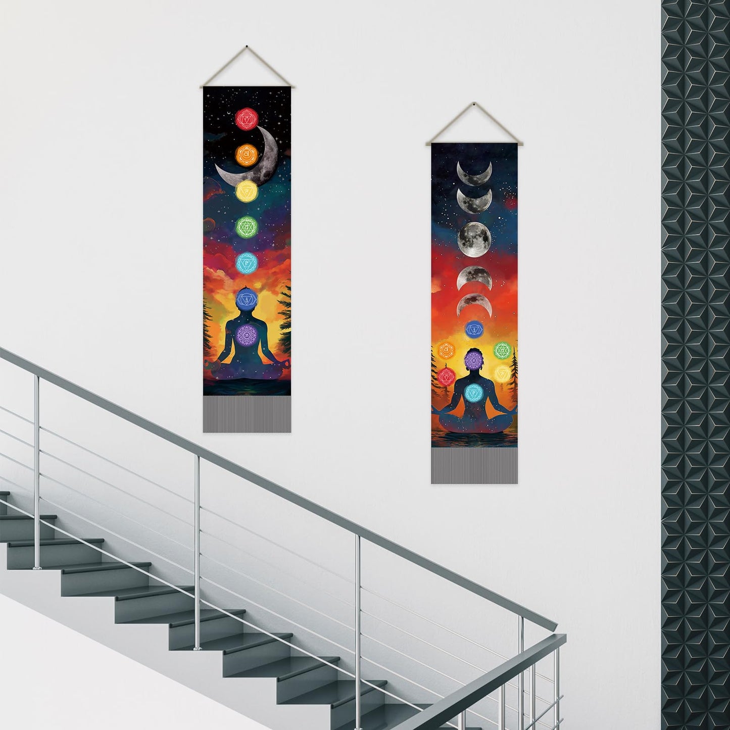 SUPERDANT Pack of 2 Seven Chakra Tapestry Meditation Wall Hanging Decor Tapestry For Bedroom Vertical Tapestries Blanket Long Narrow Wall Art with Tassel for Home Living Room Yoga Room Decoration Gift
