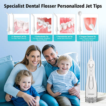 Leominor Water Flosser Pick for Teeth, 300ML Portable Oral Irrigator Upgraded Tank Removable,IPX7 Waterproof, Rechargeable Travel Teeth Cleaner, Professional Electric Flossing Machine (Pink)