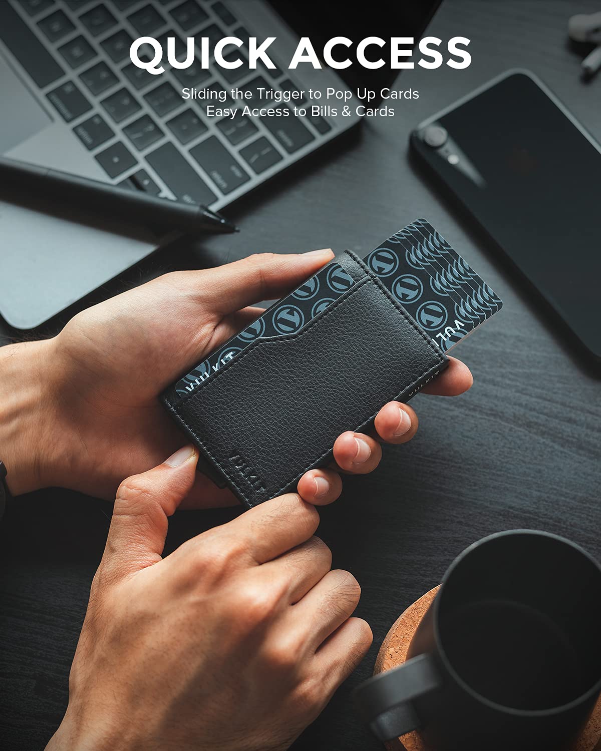 VULKIT Credit Card Holder with Double ID Window Leather Passcase Wallet RFID Blocking Automatic Pop Up Card Wallet for Cards & Notes