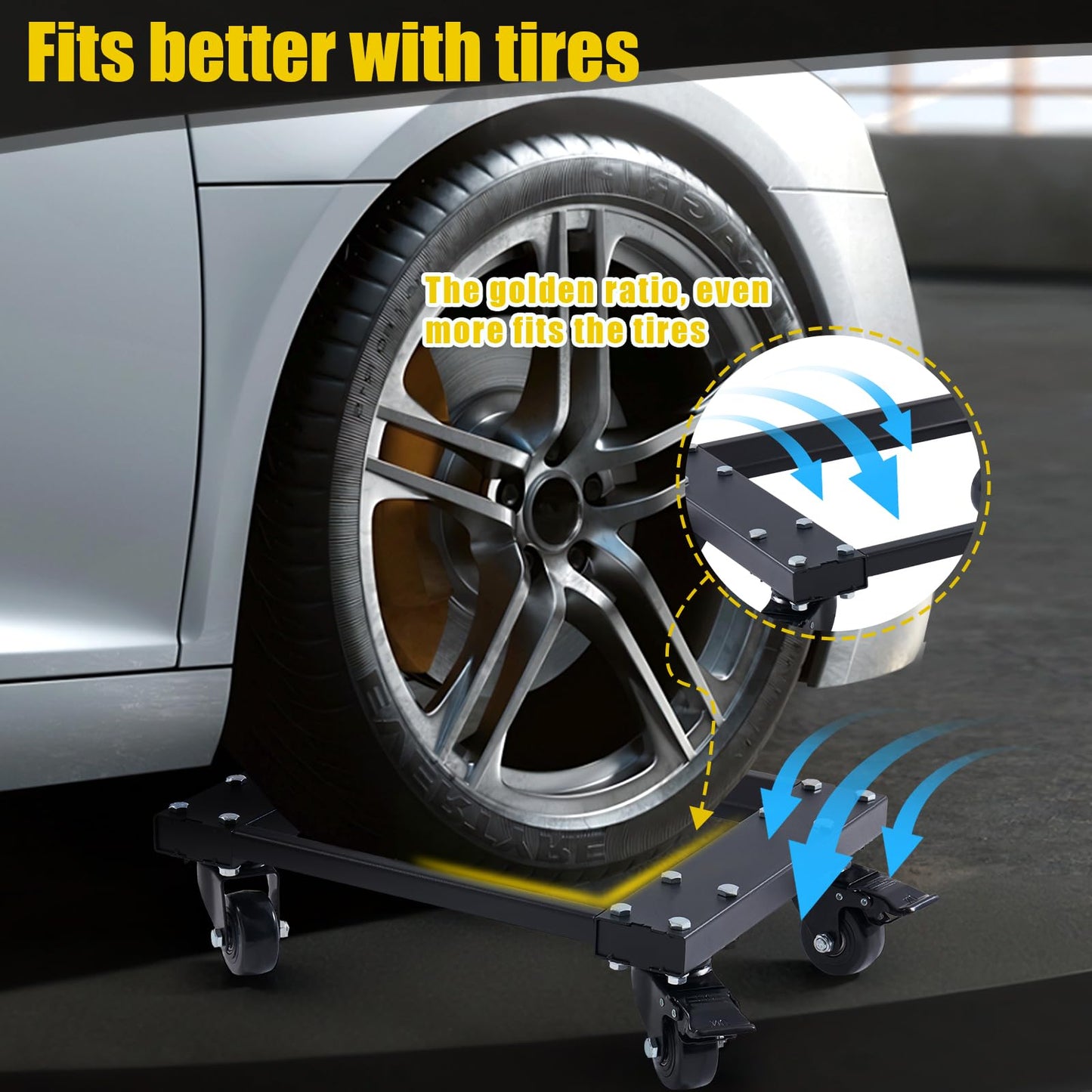 GVGBUK Heavy Car Dolly Set of 4, Heavy Duty Wheel with Brake, Total Weight 6000 LBS, Double ramp Design for Moving Cars, Trucks, Trailers, Motorcycles, and Boats
