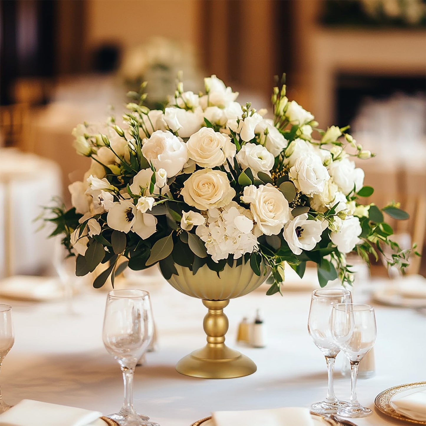 Sziqiqi Urn Vase for Wedding Centrepiece: 7.9in Gold Compote Bowl Vase Table Decorations - Floral Arrangement Pots Set of 10 - Metal Decorative Vases for Party Reception Dinner Table