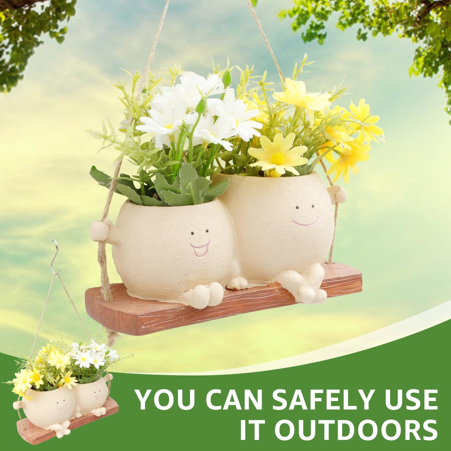 KarHoeGern Face Flower Pot Small Swing Face Hanging Planter Pots Swinging Succulent Cute Hanging Flower Pot Resin Head Planter for String Indoor Outdoor Plants Lovers Birthday
