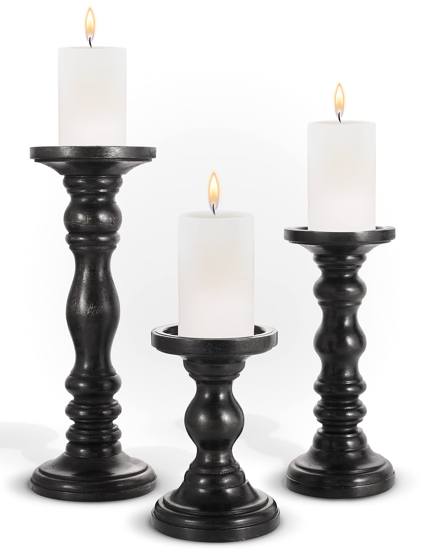 Large Candle Holders for Pillar Candles - Rustic Farmhouse Style Home Decor - Perfect for Table Centerpieces, Coffee Table or Fireplace Mantel - 3 Piece Set - Natural