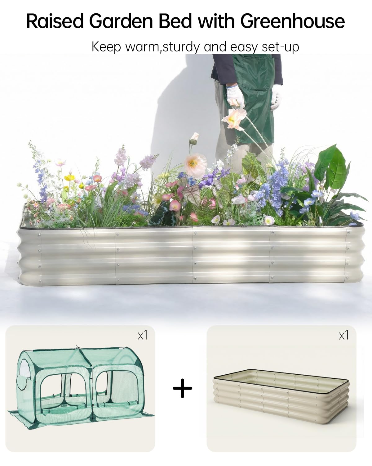 Pop up Tunnel Greenhouse Cover Plant Tent with 4x2FT Riased Garden Bed Set ,Raised Planter Box