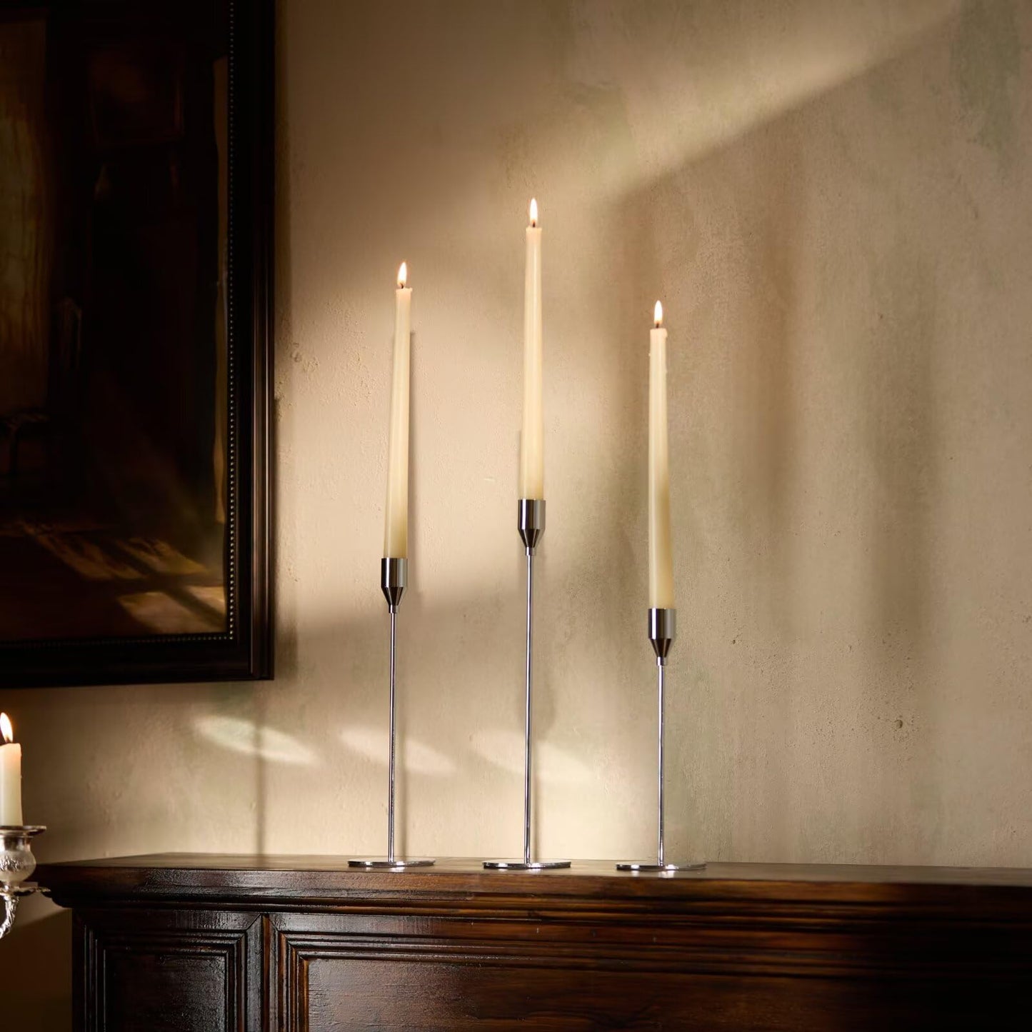 Pickood Upgraded Chrome Taper Candle Holders Set of 6, Luxury Silver Long Skinny Candlestick (Heights: 9/11/13 Inch), Heavy Iron Anti-Slip Base for Fireplace Mantle Table Centerpiece Dining Decor
