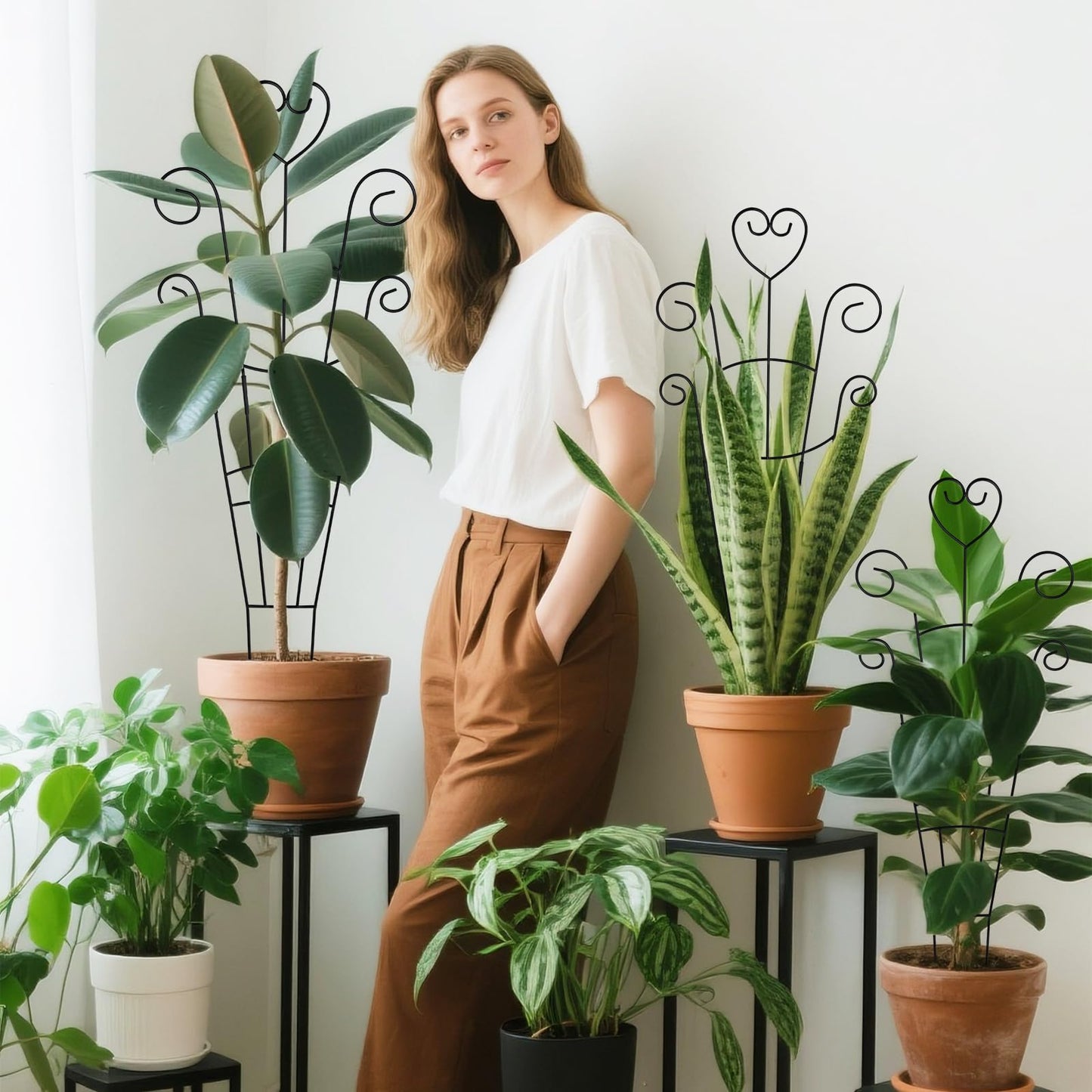 30 Inch Plant Trellis for Climbing Plants Indoor, Outdoor Metal Garden Trellis for Potted Plants, Houseplant Plant Support for Ivy Pothos Monstera Hoya Flower Vine Black Heart (Black-2pcs)