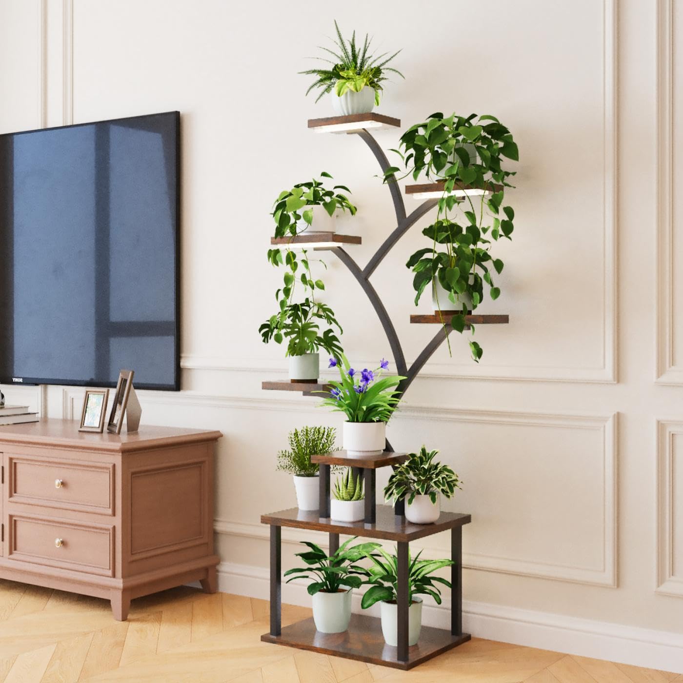 lilarofu Plant Stand Indoor with Grow Lights - 8 Tiered Tall Indoor Plant Display Shelf, 61" Corner Indoor Plants Rack, Metal Plant Flower Holder for Living Room, Patio, Balcony (Black)