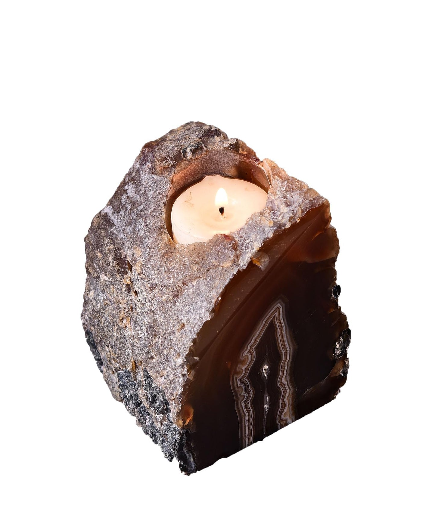 AMOYSTONE Earth Tone Agate Candle Stand 1.5-2lb, for Spa & Yoga Studio Essential Indoor Decor