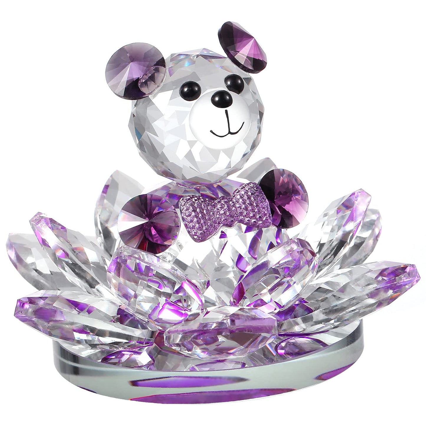 Handmade Crystal Bear & Flower Figurine Collection, Paperweight Table Centerpiece, Gift for Valentine's Day Mother's Day Christmas Anniversary Birthday Thanksgiving Girls (Purple)