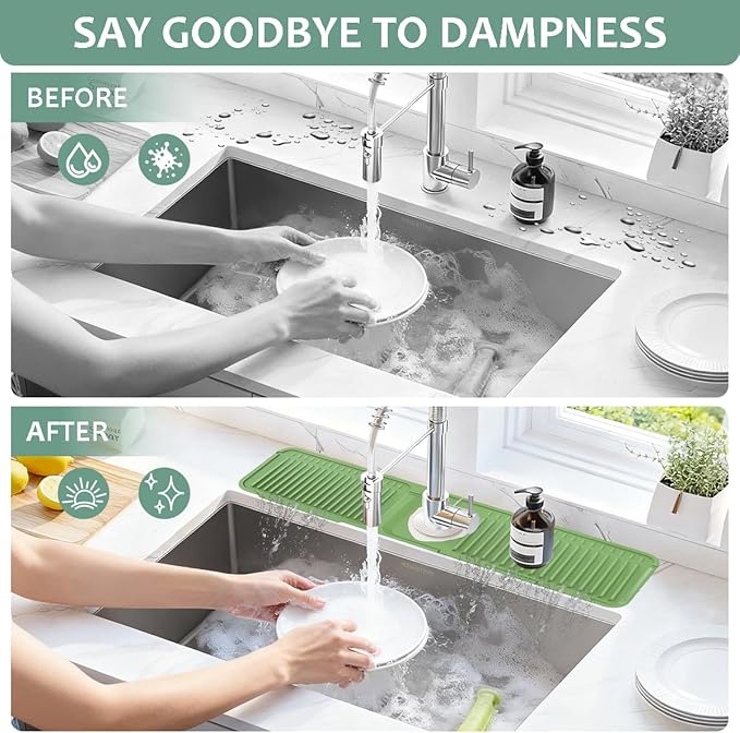 24 Inch Silicone Faucet Mat for Kitchen Sink Splash Guard Folding Faucet Mat