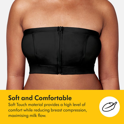 Medela Hands Free Pumping Bustier, Easy Expressing Pumping Bra with Adaptive Stretch and Easy Milk Flow Black