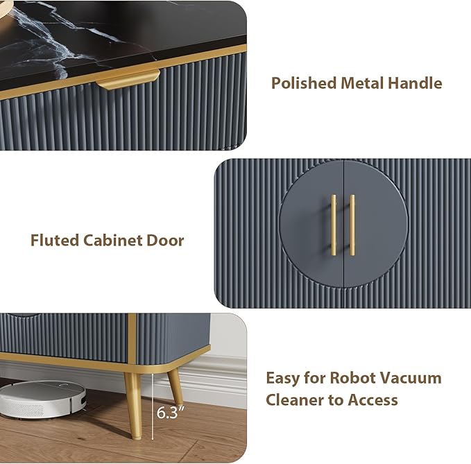 47.2" Buffet Storage Cabinet, Modern Fluted Coffee Bar Station