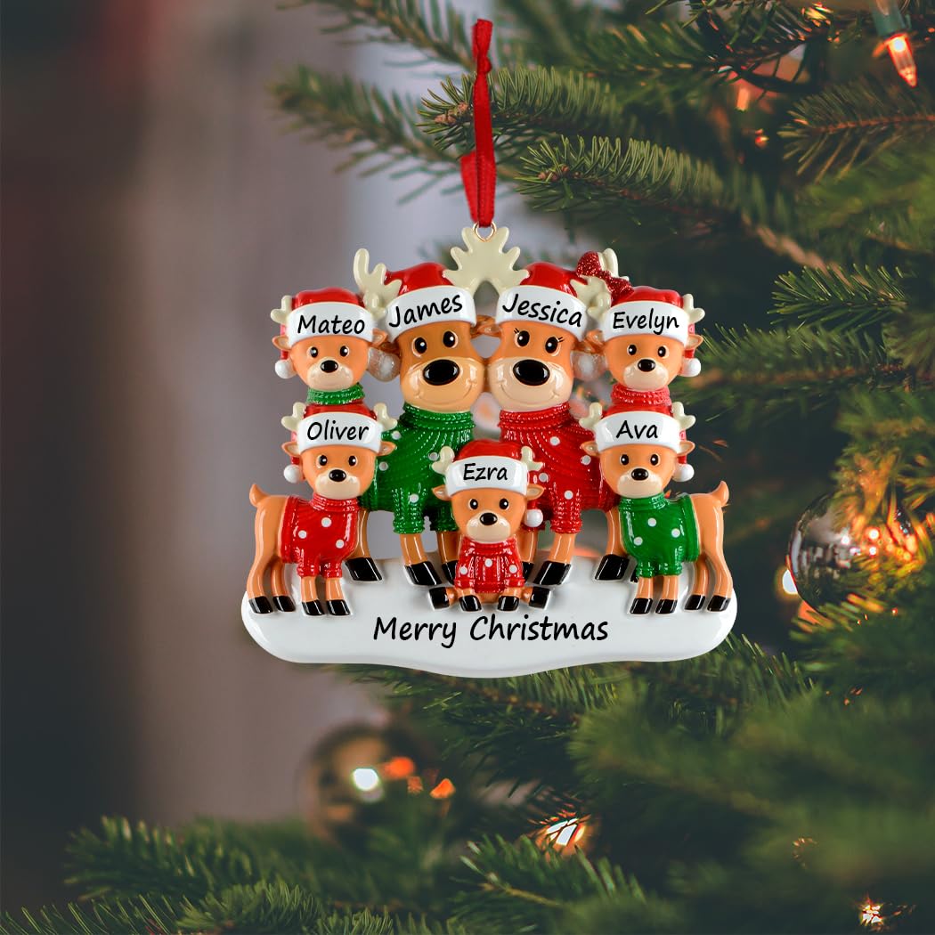 Sweater Reindeer Family Christmas Ornaments 2026, Personalized Deer Family of 7 Ornament, Cute Reindeer Holiday Decoration, Custom Christmas Keepsake Gift for Group Celebration and Holiday Memories