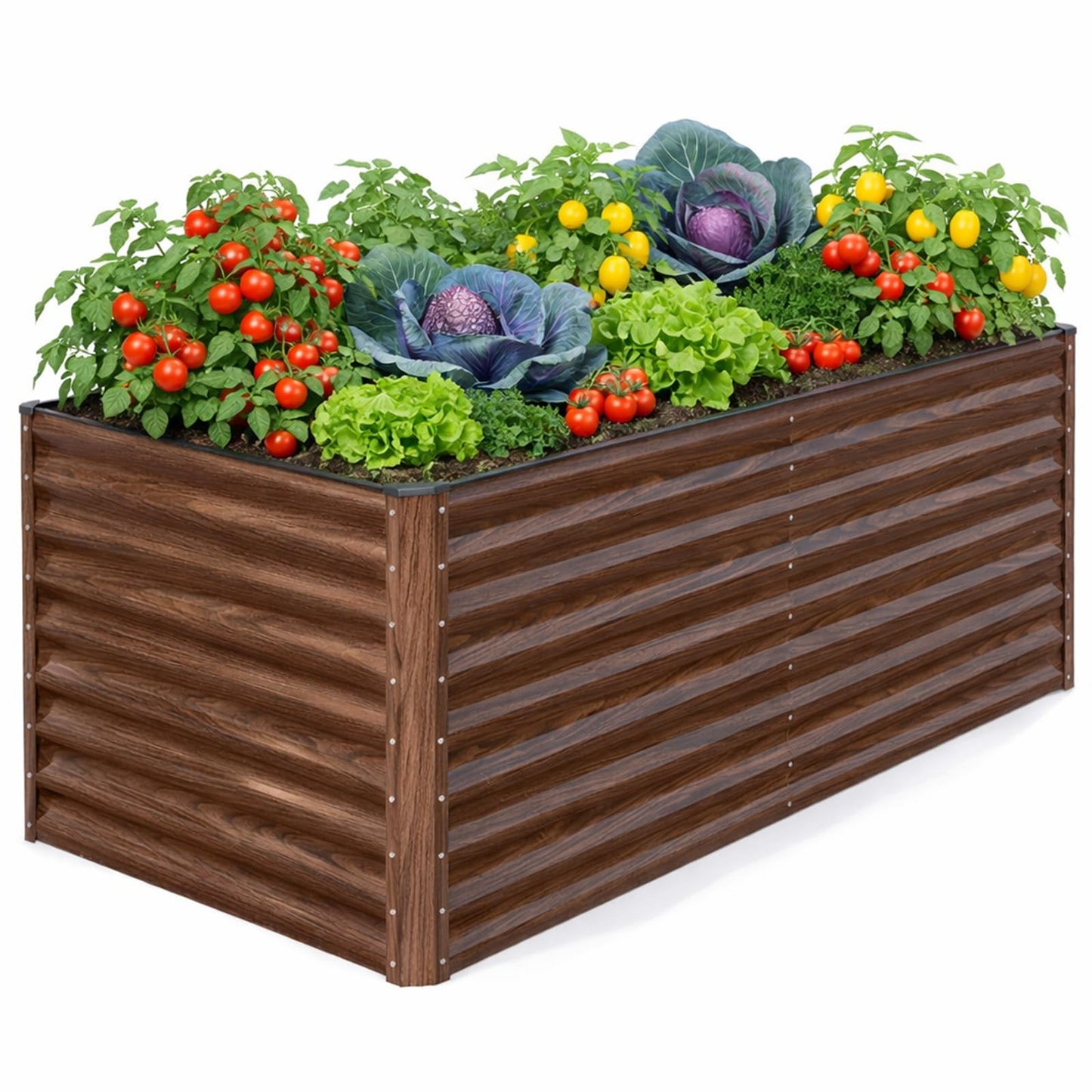 SnugNiture 36" Tall Raised Garden Bed, Easy Gardening at Waist Height, 8x4x3ft Large Galvanized Metal Outdoor Planter Box for Vegetables Flowers, Brown