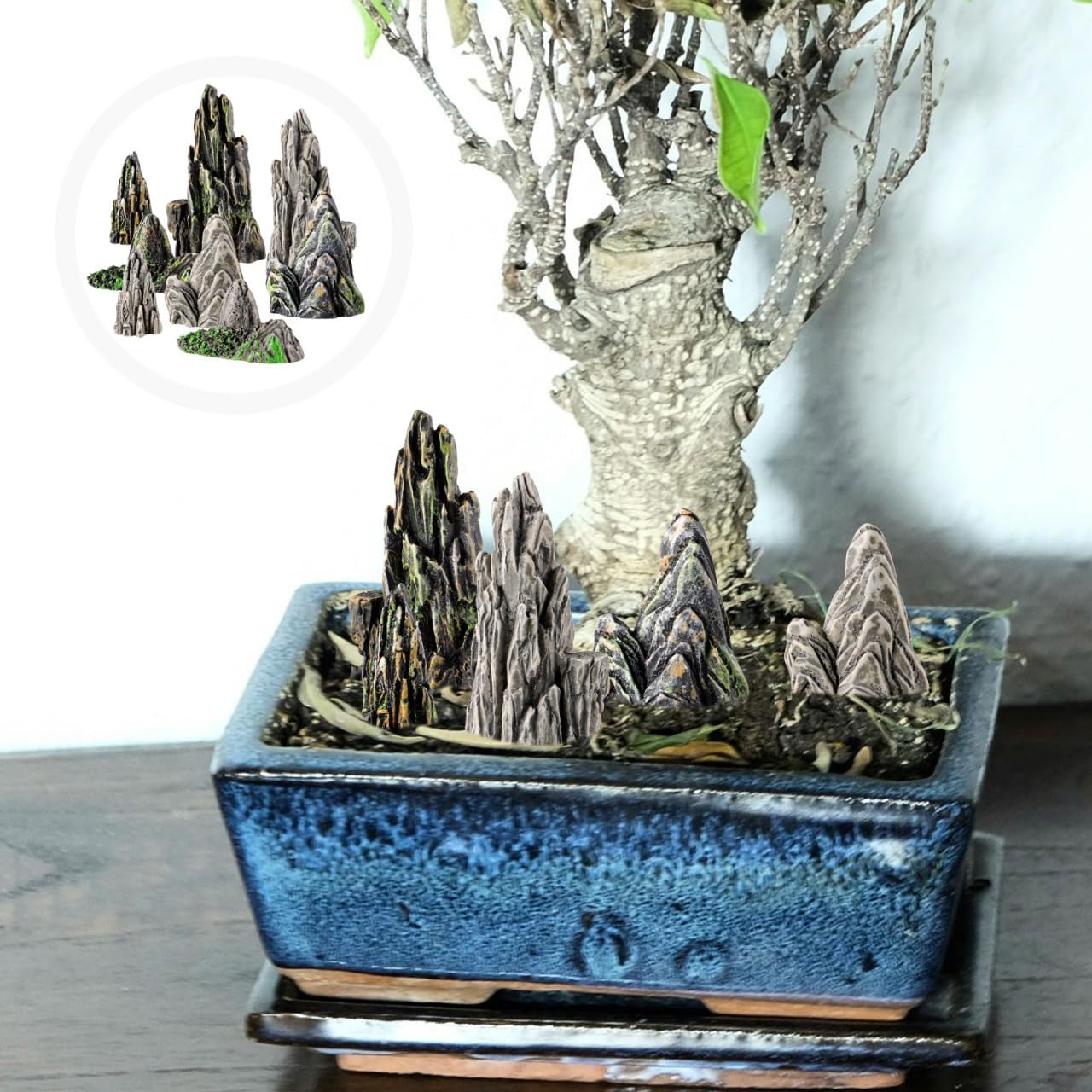 Toddmomy 8Pcs Miniature Mountain Models, 1.5" Resin Rockery Stones for Aquarium Decor, Zen Garden Accessories, Bonsai Ornaments for Fish Tank