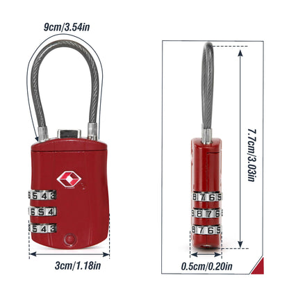 Zoofen 2 Pack Cable Luggage Locks TSA Approved,3-Digit Combination Lock with Alloy Body,TSA Accepted Padlock for Luggage/Suitcase/Backpack/Lockers/Bags/Gym(ZJY-821,Red)
