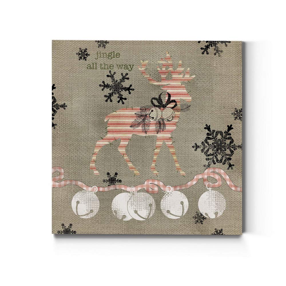 Renditions Gallery Jingle All the Way Reindeer Wall Art, Christmas & Winter Decor, White & Red Striped Fabric Look, Premium Gallery Wrapped Canvas, Ready to Hang, 40 in H x 40 in W, Made in America