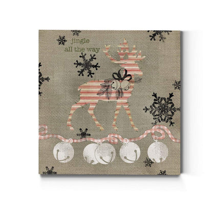 Renditions Gallery Jingle All the Way Reindeer Wall Art, Christmas & Winter Decor, White & Red Striped Fabric Look, Premium Gallery Wrapped Canvas, Ready to Hang, 40 in H x 40 in W, Made in America