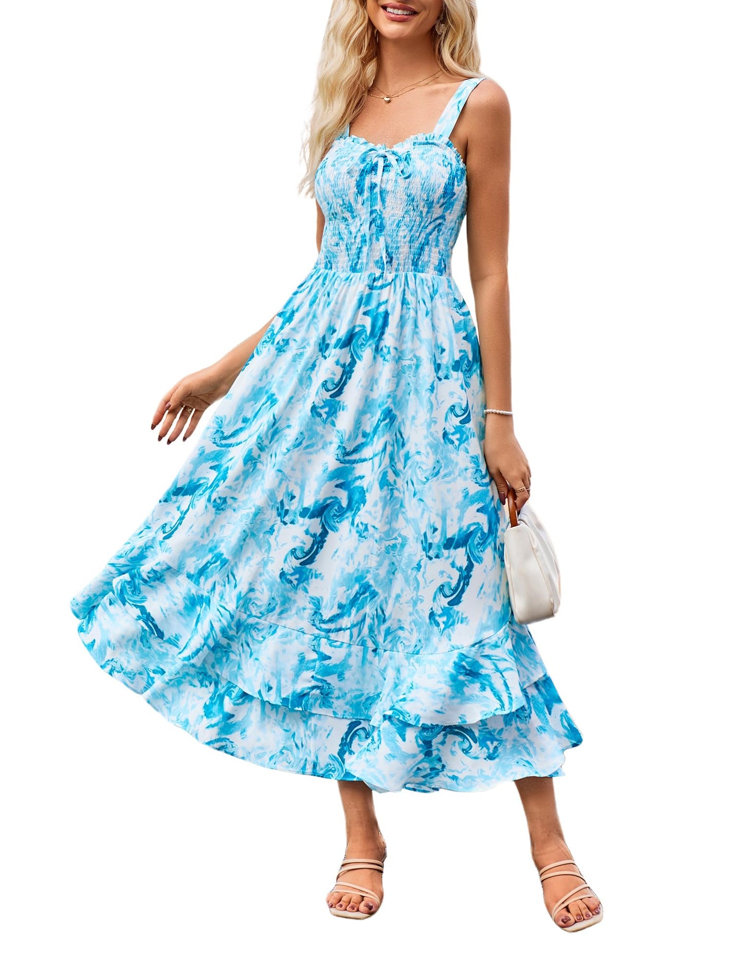 GRACE KARIN Women's 2025 Summer Floral Boho Dress Square Neck Strapped Swing A Line Sundress Beach Long Maxi Outfits