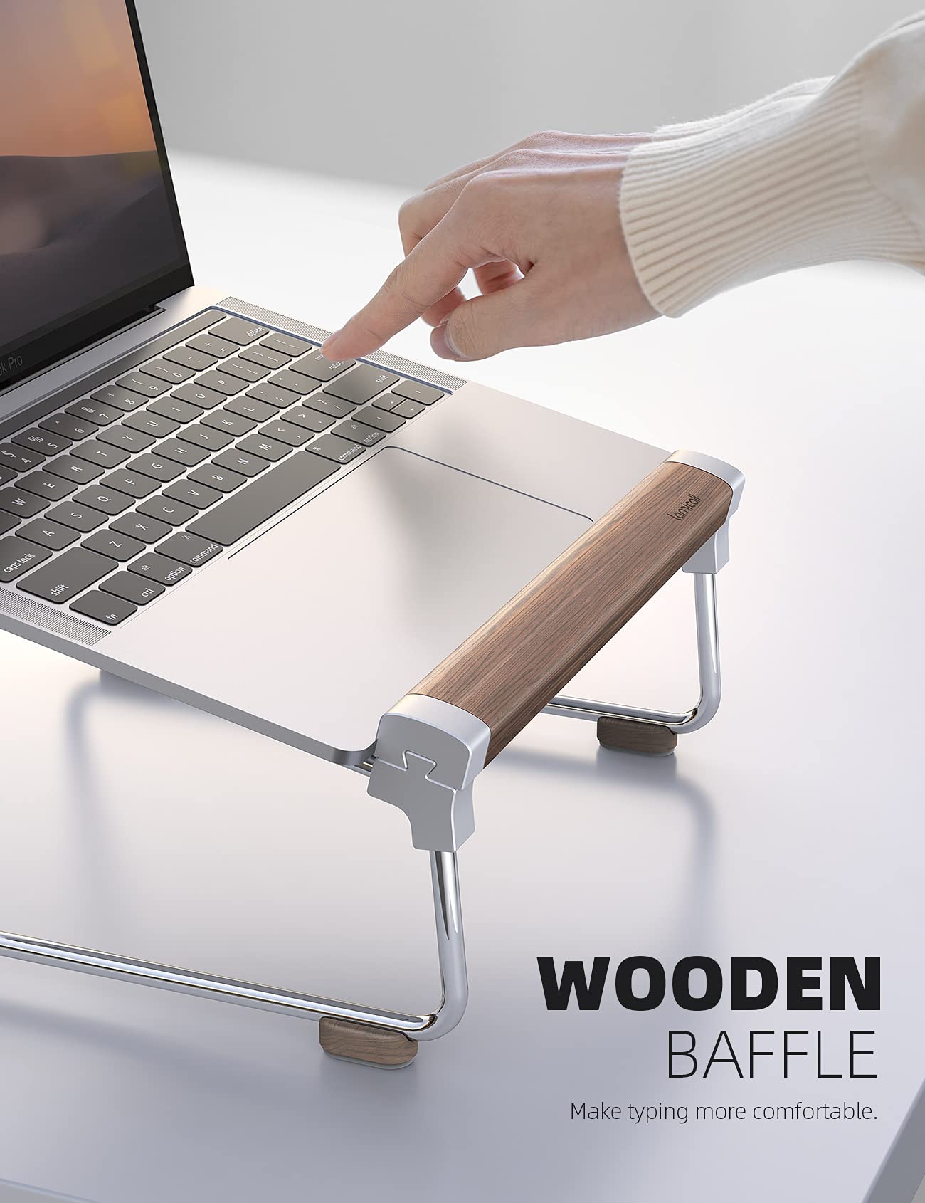 Lamicall Laptop Stand for Desk - Aluminum and Wooden Desktop Notebook Stand Holder, Ergonomic Laptop Holder for MacBook Air/Pro, Dell, Hp, Msi, Asus, Acer, Chromebook, Surface Pro and 10-16'' Laptop