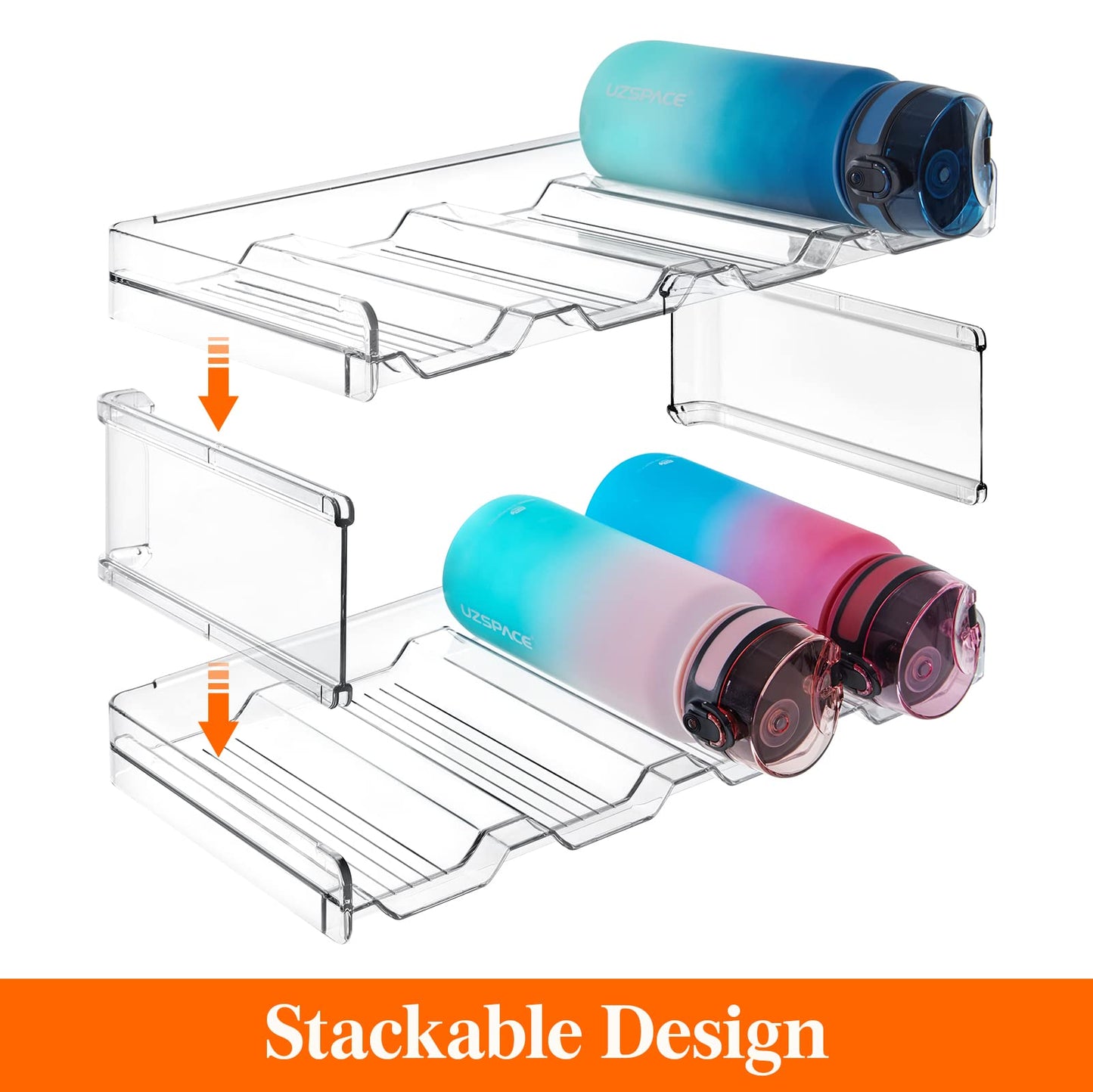 Lifewit Stackable Water Bottle Organizer for Cabinet, Plastic Bottle Holder Fits Bottles & Tumblers up to 3.8" Diameter, Pantry, Countertop & Fridge, 2 Tier Holds 8 Bottles