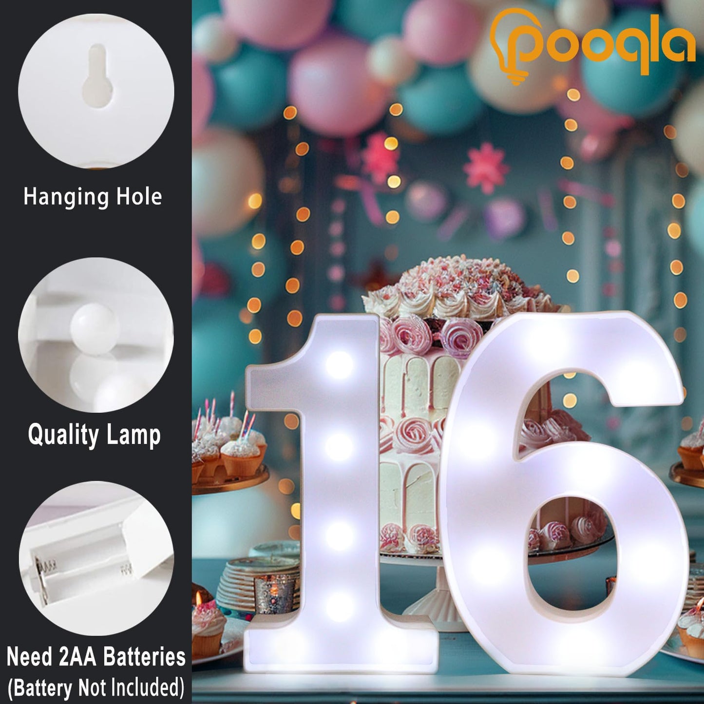 Pooqla LED Light Up Numbers, Marquee Number with Remote for 4th Birthday Decoration, Lighted Numbers Gift for Boys Girls Party Backdrop Wedding Anniversary Decor, Warm White and Cool White Number 4
