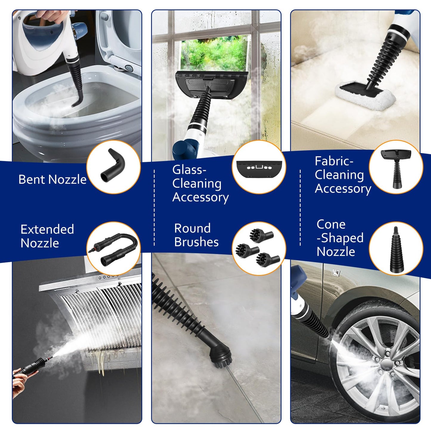 Pressurized Handheld Multi-Surface Natural Steam Cleaner with 12 pcs Accessories, Multi-Purpose Steamer for Home Use, Steamer for Cleaning Floor, Upholstery, Grout and Car (Grey)