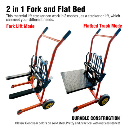 Hydraulic Material Lift Winch Stacker,440 Lbs Pallet Truck Dolly,Lift Table,Compact & Portable Hydraulic Winch for Construction,Warehousing,and DIY Projects