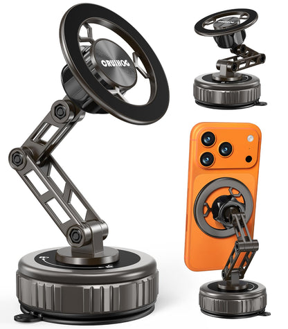 CRUIHOG Car Phone Holder,3-AXIS Telescopic Arm Magnetic Phone Mount, 360° Rotatable & Adjustable & Foldable Vacuum Suction Phone Stand,Phone Holders for Your Car/Dashboard/Windshield/Gym/Mirror