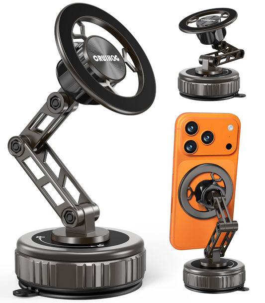 CRUIHOG Car Phone Holder,3-AXIS Telescopic Arm Magnetic Phone Mount, 360° Rotatable & Adjustable & Foldable Vacuum Suction Phone Stand,Phone Holders for Your Car/Dashboard/Windshield/Gym/Mirror