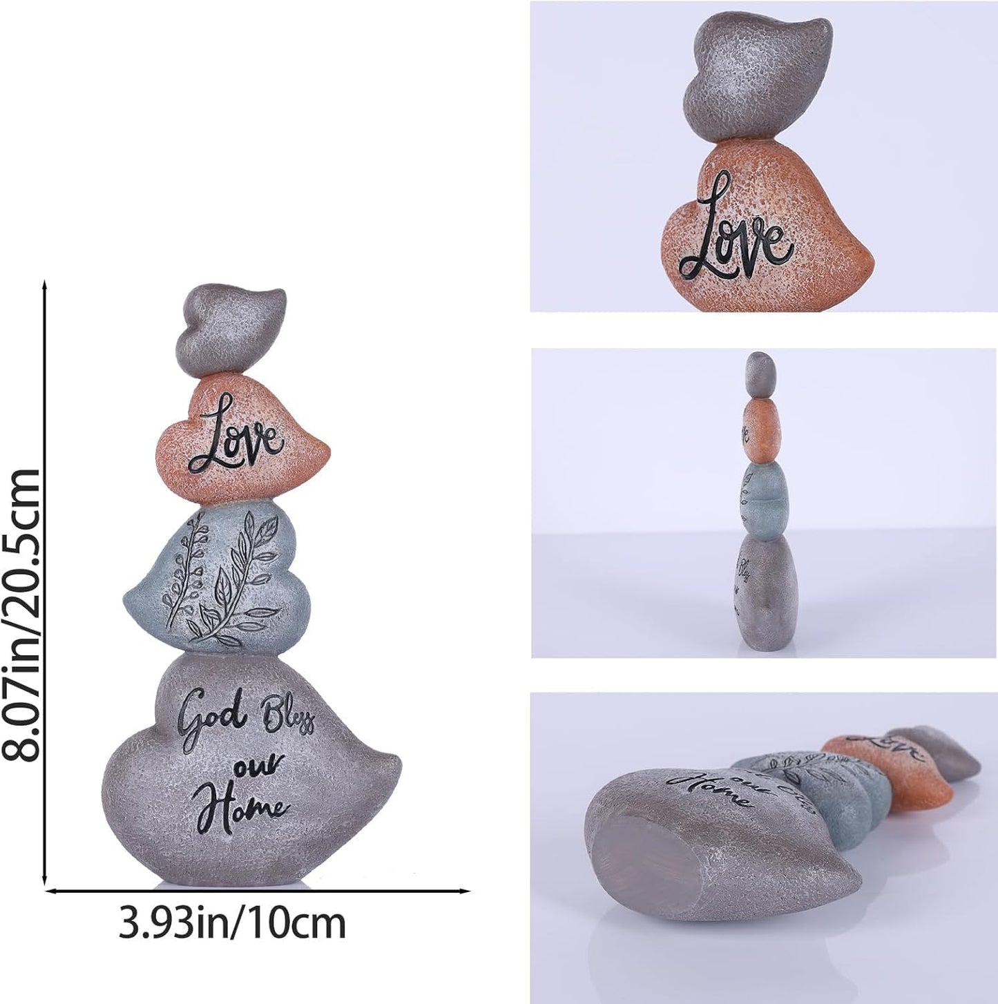 WUBIANJIE Cairn Rock Sculpture Stacked Ornament Decor, Resin Rock Decor for Fish Tank, Terrarium or Shelf, Tabletop Zen Garden Statue, God Bless Our Home Accent