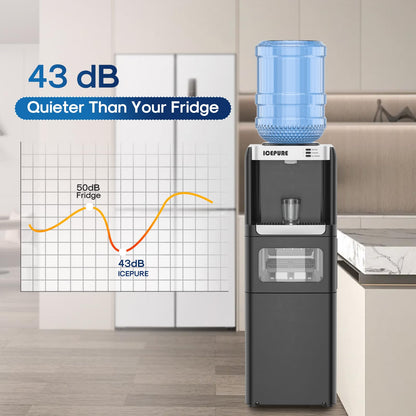 ICEPURE Water Cooler Dispenser with Build-in Ice Maker, Hot and Cold Water Dispenser with Bullet Ice Maker, 33lbs/24H, Child-Lock,Top Loading