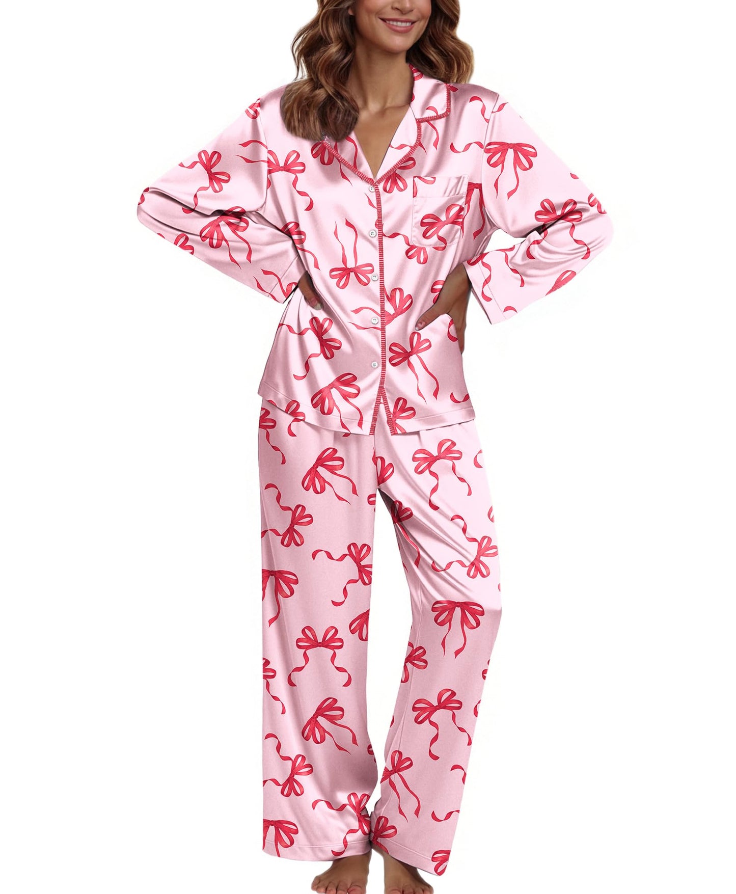 Ekouaer Pajamas For Women Set Silk Pjs 2 Piece Satin Sleepwear Long Sleeve Button Down Lounge Sets With Pant