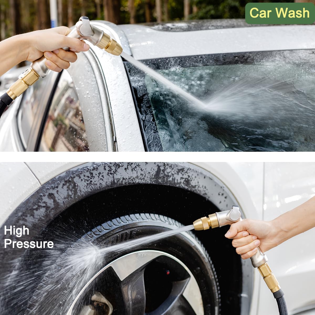 FANHAO Professional Heavy Duty Garden Hose Spray Gun, 100% Metal Thumb Control Hose Gun with Brass Tip, High Pressure Adjustable Hose Nozzle for Lawn & Plant Watering, Car & Pet Washing